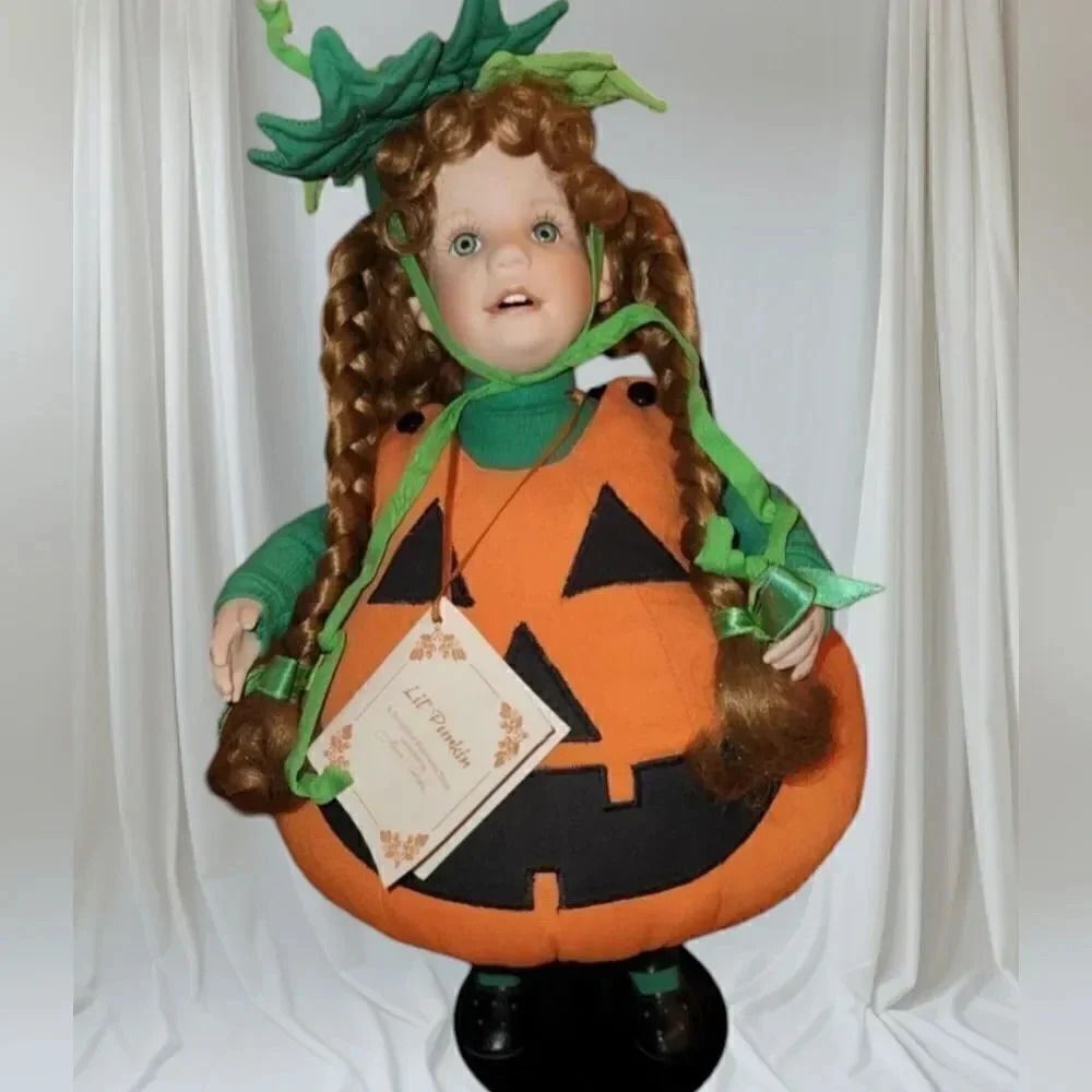 Vintage 1993 The Hamilton Collection Lil' Pumkin Doll w/ Stand by Laura Cobabe